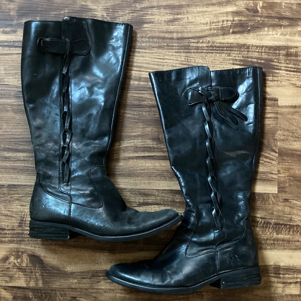 Born Dark Leather Knee Boots Wide Calf